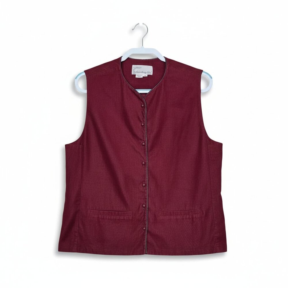 Vintage Western Vest Medium 90s‎ Corduroy Cowgirl Burgundy